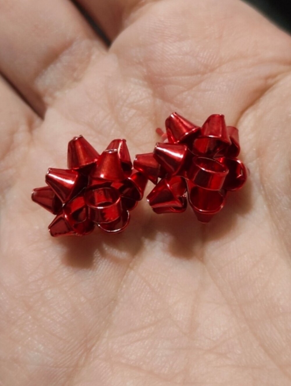 Christmas Bow Stud Earrings - Picture 2 of 2